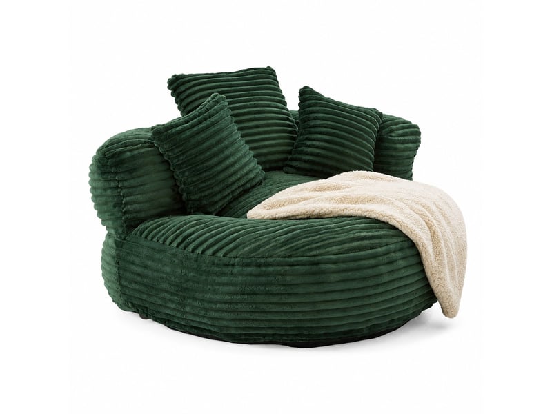  Fauteuil pouf avec dossier haut et accoudoirs, assise confortable en velours côtelé vert émeraude, 108 × 108 × 52 cm  - Conforama A
