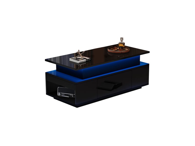  Table basse relevable 96x45x40 cm noire brillante avec led et rangement  - Conforama A