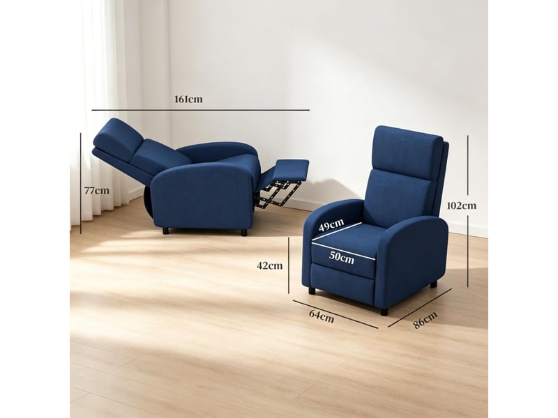 Fauteuil relax bleu inclinable, fauteuil tv avec repose-pieds intégré, dossier à 160 degrés pour salon et bureau - Conforama C