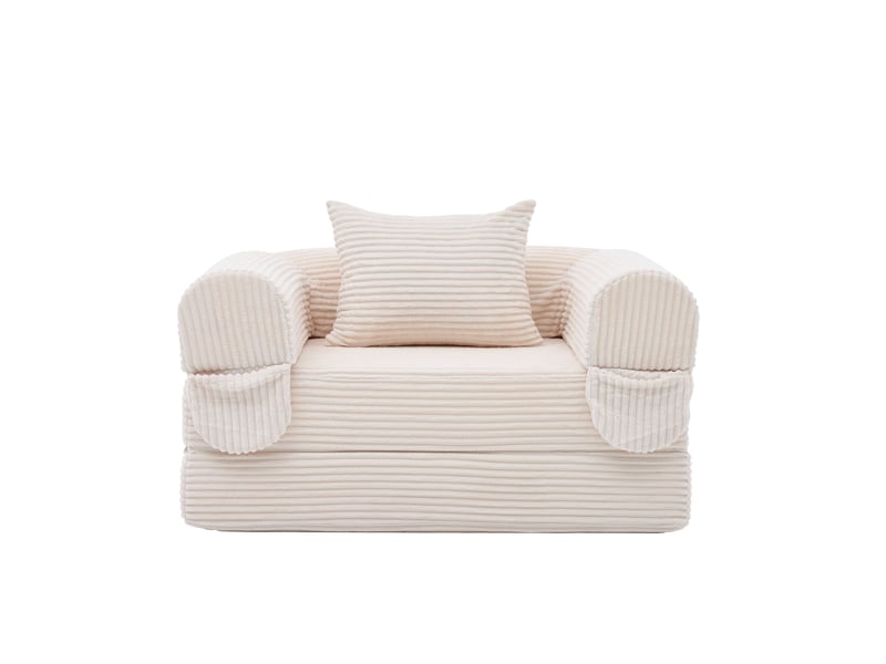  Fauteuil convertible lit 1 place beige tissu côtelé avec rangement intégré salon chambre  - Conforama A