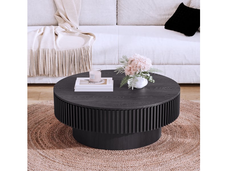  Table basse 82.0x25.0x82.0 cm avec rangement caché en bois et mdf noir  - Conforama B