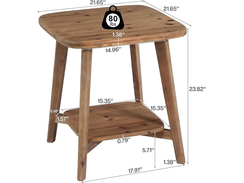  Bout de canapé en bois massif à coins arrondis, table d'appoint carrée style ferme avec rangement, petite table de chevet à deux niveaux pour salon et chambre  - Conforama C