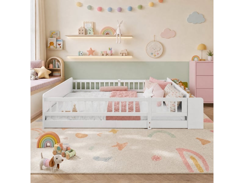  Lit enfant 140 x 200 cm blanc avec rangement ouvert et étagères  - Conforama C