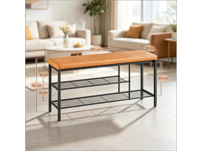 Banc à chaussures avec assise 3 compartiments métal et similicuir 100 x 30 x 50 cm T5828P514001 - Conforama C