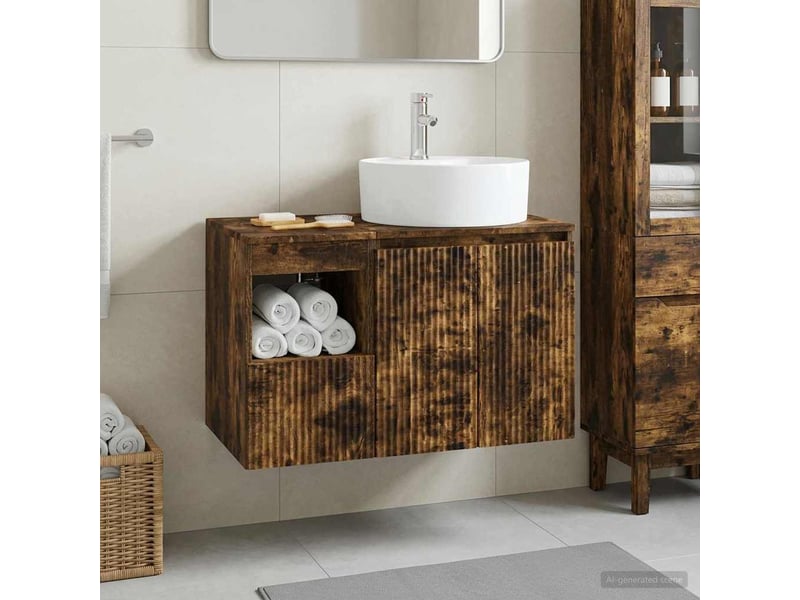  Ensemble de mobilier de salle de bain 2 pc chêne fumé cf64089  - Conforama B