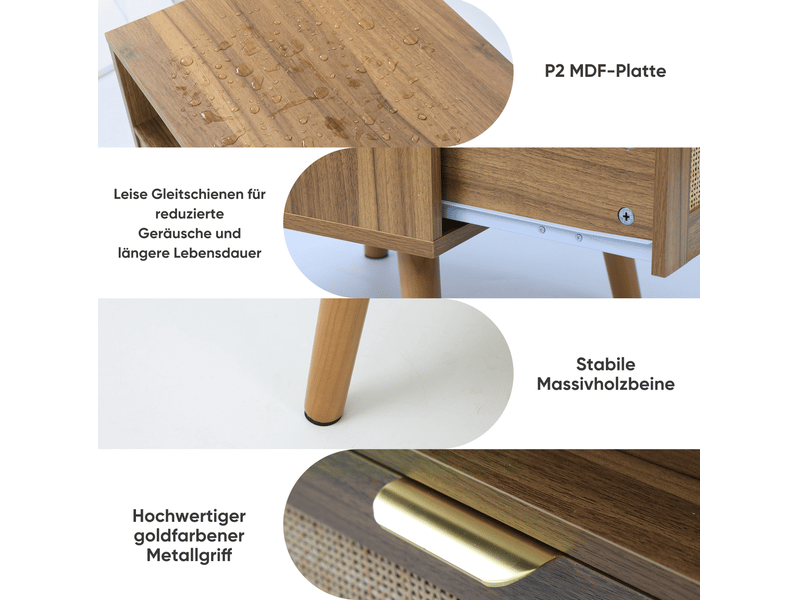  Table de chevet en rotin 45x40x55 cm 1 tiroir mdf noyer  - Conforama D