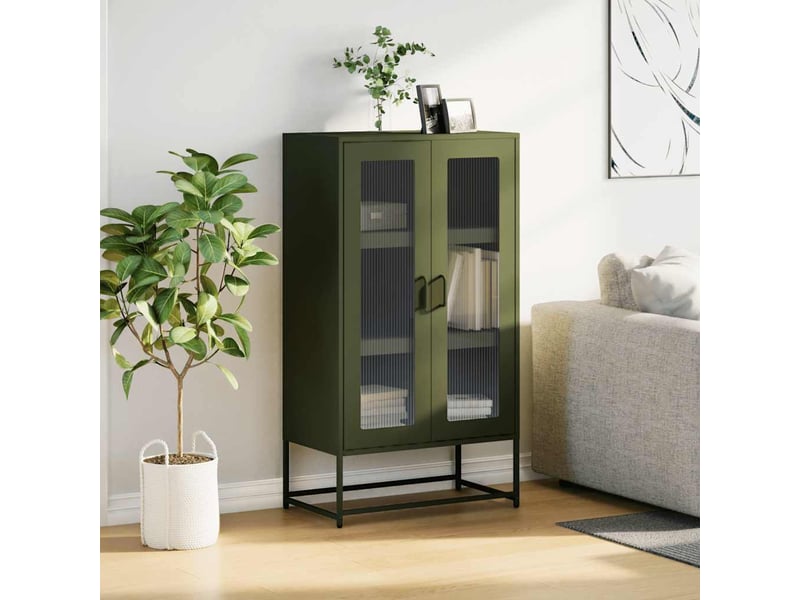  Buffet haut - bahut - meuble de rangement vert olive 68x39x123 cm acier  - Conforama C