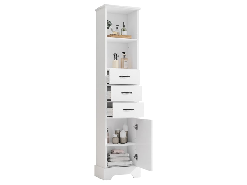  Meuble de salle de bain 38x26x172,5 cm avec ses 3 tiroirs, rangement ajustable, armoire de rangement, en mdf blanc  - Conforama A