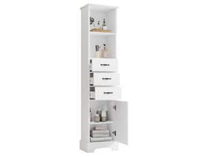 Meuble de salle de bain 38x26x172,5 cm avec ses 3 tiroirs, rangement ajustable, armoire de rangement, en mdf blanc
