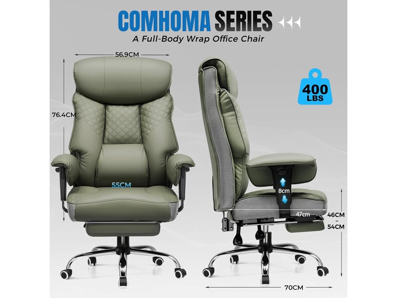  Gtplayer chaise de jeu pour personnes de forte corpulence avec assise 3d, repose-pieds, pu, 180kg - vert CH810-GE - Conforama B