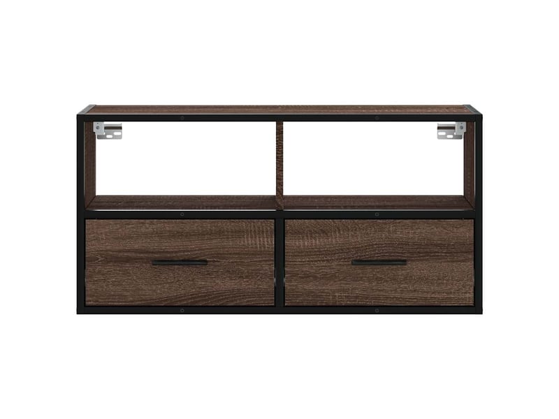  Meuble tv - banc tv - meuble de rangement chêne marron 80x31x39,5 cm bois d'ingénierie et métal  - Conforama D