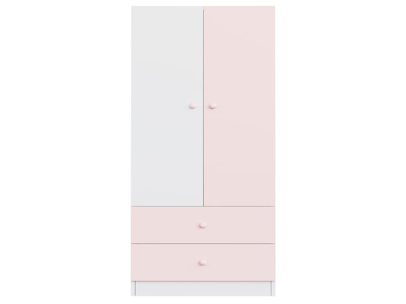  Armoire dressing 70x40x170 cm avec penderie, 2 grands tiroirs, rangements pour vêtements, structure bois et mdf, finition rose et blanc  - Conforama A