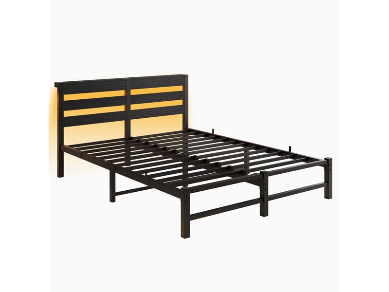 Lit 140x190 cm avec éclairage led, ports usb et rangements intégrés, sans matelas  - Conforama A