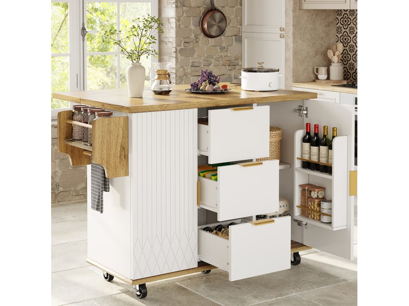  Desserte mobile 134x4674x88 cm avec 2 tabourets et prise électrique blanche  - Conforama W