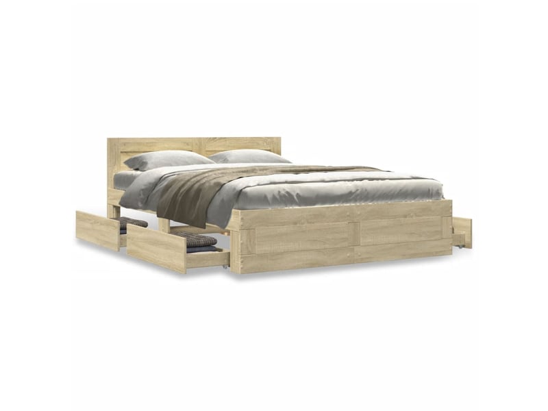  Lit double- lit adulte -  cadre de lit et tête de lit sans matelas chêne sonoma 120x190cm  - Conforama C