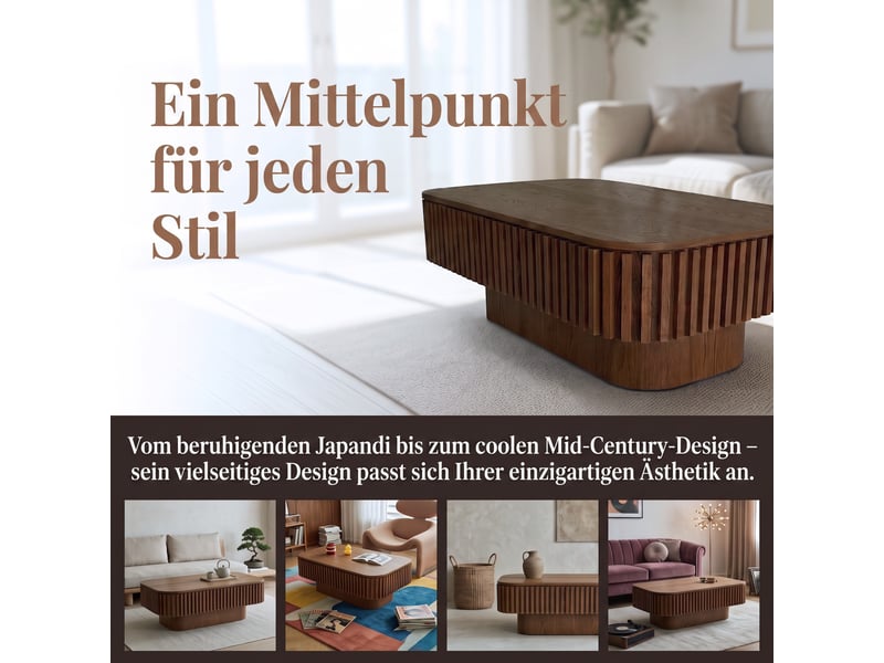  Table basse rectangulaire avec plateau amovible et rangement caché, finition noyer en mdf pour salon et bureau  - Conforama E