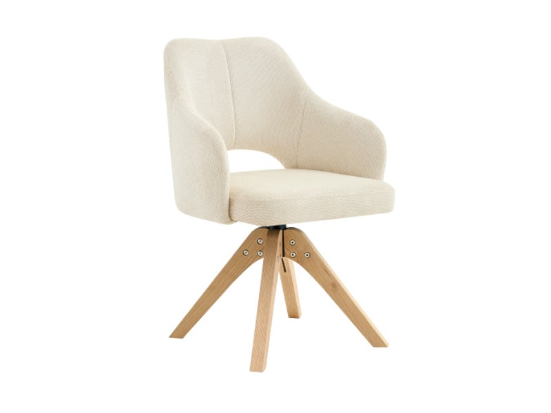  2 chaises pivotantes rétro-luxe, tissu blanc, pieds bois massif, dossier courbé, rotation 360°, salle à manger et salon  - Conforama A