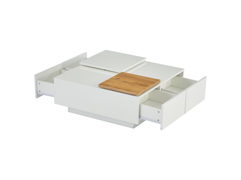  Table basse carrée avec 4 tiroirs et plateau coulissant, finition brillante, en panneau de particules, 75 × 75 × 35 cm, blanc - uvrion  - Conforama A