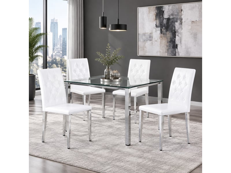  Lot de 4 chaises de salle à manger blanches et argentées avec dossier capitonné  - Conforama B