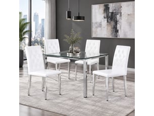 Lot de 4 chaises de salle à manger blanches et argentées avec dossier capitonné