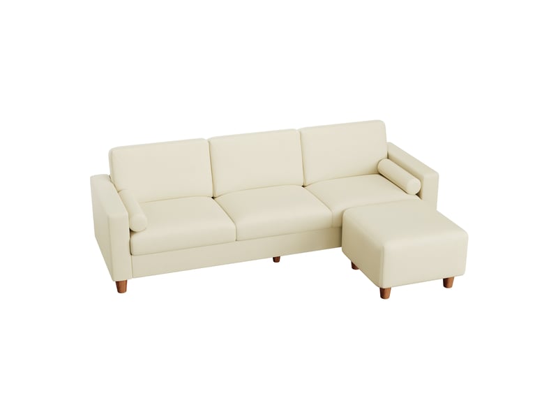 Canapé 3 places en cuir pu, 234 cm avec repose-pieds et 2 coussins, capacité 365kg, pieds bois massif 234x87x88 - Conforama D