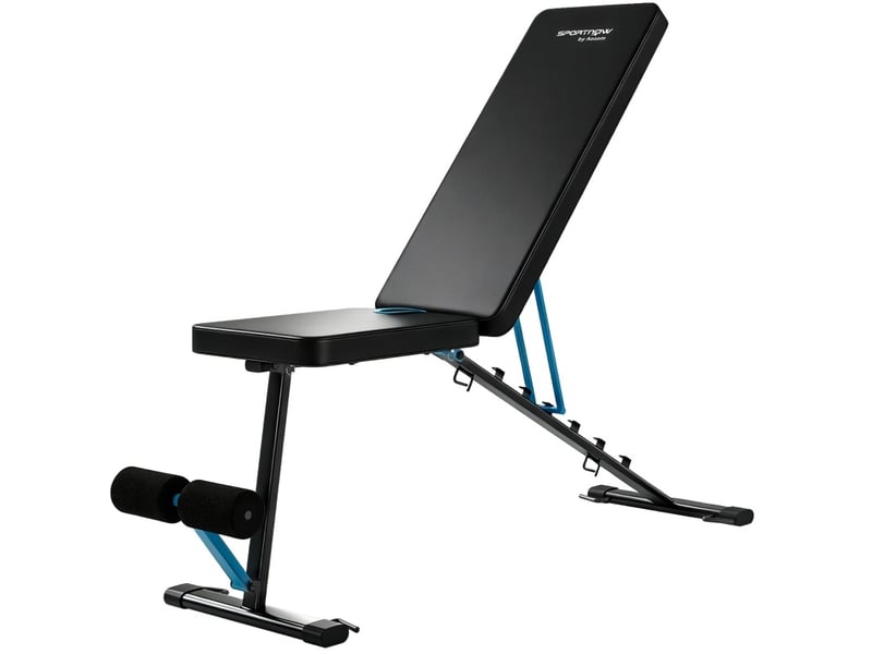  Banc de musculation réglable noir, dossier 7 positions, repose-jambes et charge maximale de 300 kg, pliable  - Conforama A