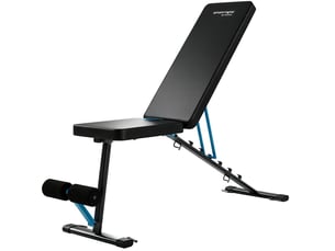 Banc de musculation réglable noir, dossier 7 positions, repose-jambes et charge maximale de 300 kg, pliable
