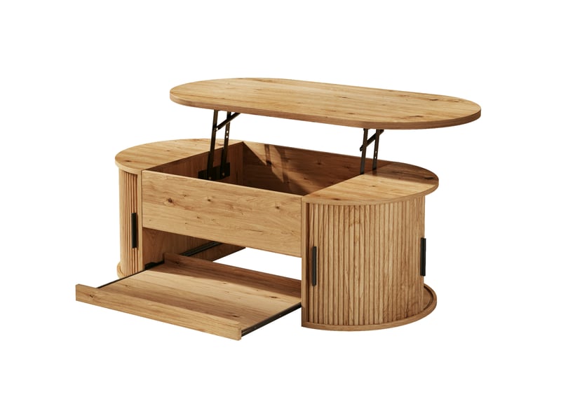 Table basse relevable 110x55 cm – naturel – rangement caché, portes latérales coulissantes, tablette extractible - Conforama D