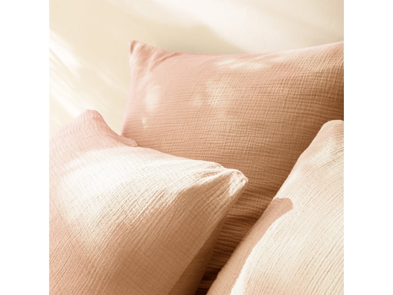  Parure de lit unie en coton taies rectangulaires, gaze de coton 260x240+2x50x70cm  - Conforama E