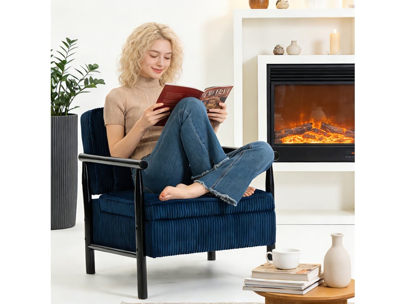  Fauteuil d'appoint bleu en velours avec rangement et coussin lombaire  - Conforama D
