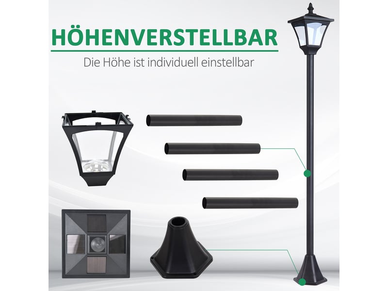  Lanterne solaire de jardin,meulva,15x15x120 cm,avec led et détecteur crépusculaire,plastique,noir  - Conforama D