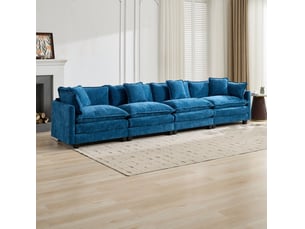 Canapé modulable 4 places bleu en chenille, 380 x 75 x 84 cm