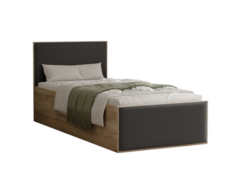  Lit coffre sashi - 90x200 cm - avec matelas - tissu velours - sonoma noir SASHI - Conforama A