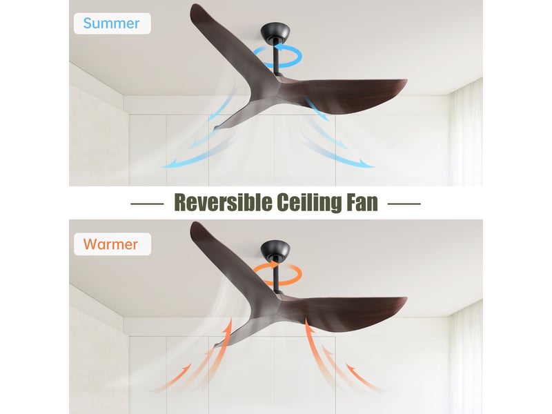  Ventilateur de plafond - avec télécommande et moteur réversible - abs - noir - 132 x 132 x 30 cm - installation au plafond - salon et chambre EU-KBS-52K037-BK-DC-WD-SMW - Conforama D