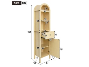 Colonne de salle de bains bois naturel, 40 × 30 × 163 cm, mdf, éclairage led, éléments en verre, fermeture douce