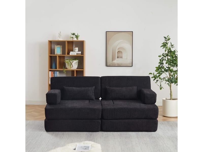  Canapé convertible 2 places en chenille-2 en 1 modulable pliable-lit d'appoint-cadre métal-compressé-noir  - Conforama C