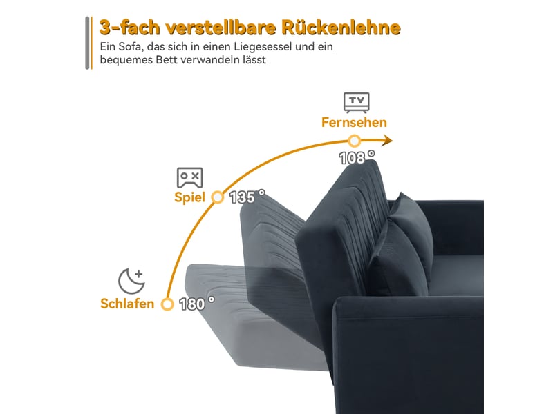  Canapé convertible 2 places en velours noir 180 x 75 x 82 cm N653P9765D - Conforama E