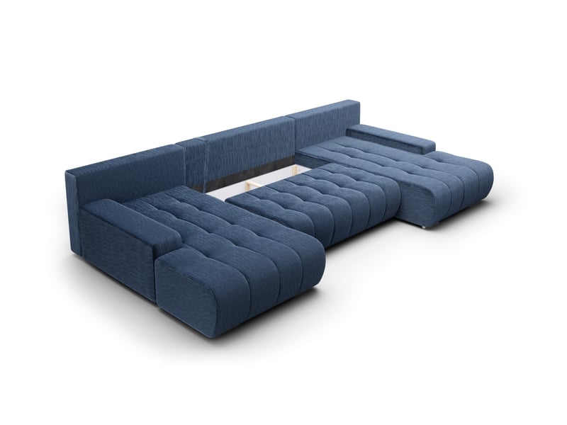 Canapé d'angle convertible velutti u velours côtelé poso bleu, forme u avec coffre - Conforama D