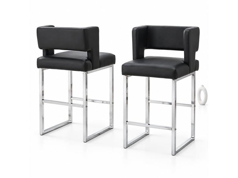  Lot de 2 tabourets de bar,48x53,3x91,4 cm,similicuir et métal argenté,noir  - Conforama A