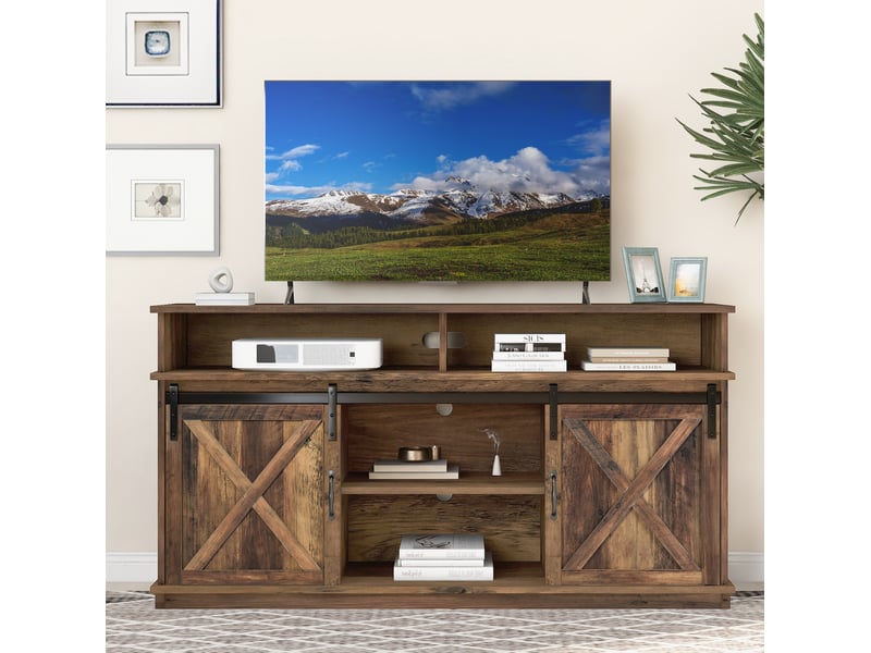  Meuble tv modenvie 148 x 40 x 78 cm à portes coulissantes en panneau de particules marron rustique  - Conforama E