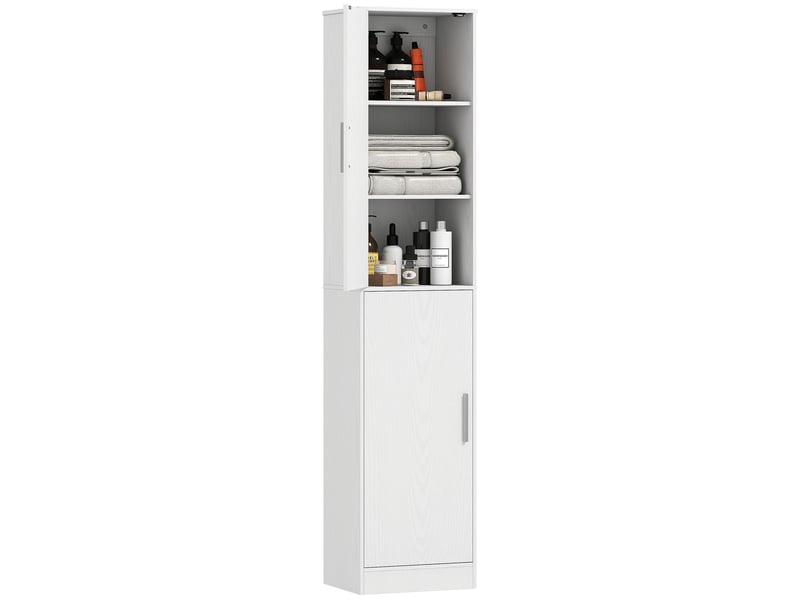  Meuble de salle de bain avec 2 placards et 6 étagères réglables, bois, 40 x 35 x 180 cm, blanc  - Conforama B