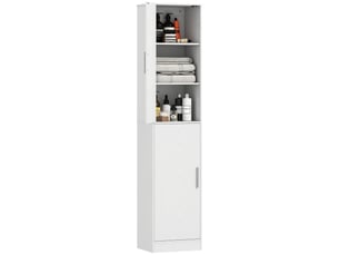 Meuble de salle de bain avec 2 placards et 6 étagères réglables, bois, 40 x 35 x 180 cm, blanc