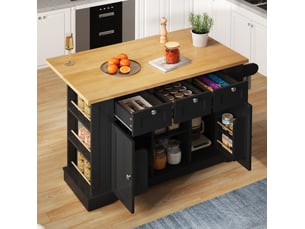 Desserte de cuisine extensible avec rangement, roulettes et prise intégrée 132 cm evryae