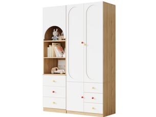 Armoire tcqpz 130 x 50 x 200 cm ensemble 2 portes et étagère de rangement mdf blanc et bois naturel
