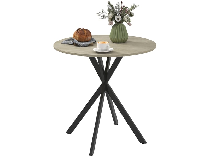  Table de salle à manger ronde 2 personnes avec pieds en acier réglables, en bois, pour cuisine, ø80×75 cm, en chêne  - Conforama A