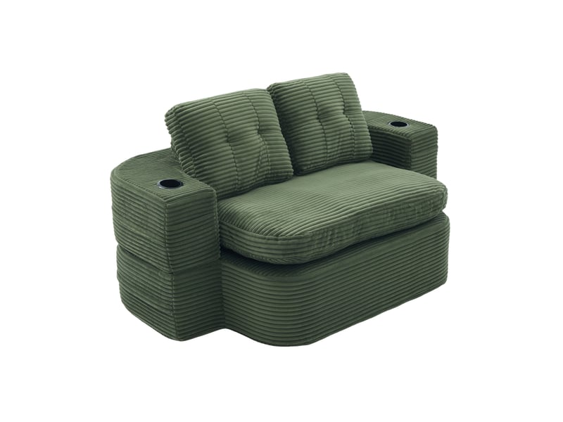  Chauffeuse convertible modenvie 2 places en velours côtelé vert émeraude 165 x 97 x 61 cm avec porte-gobelets  - Conforama A
