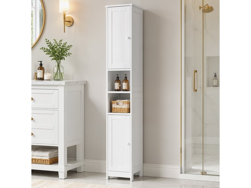  Colonne salle de bain 2 portes 2 étagères 2 niches blanc  - Conforama B
