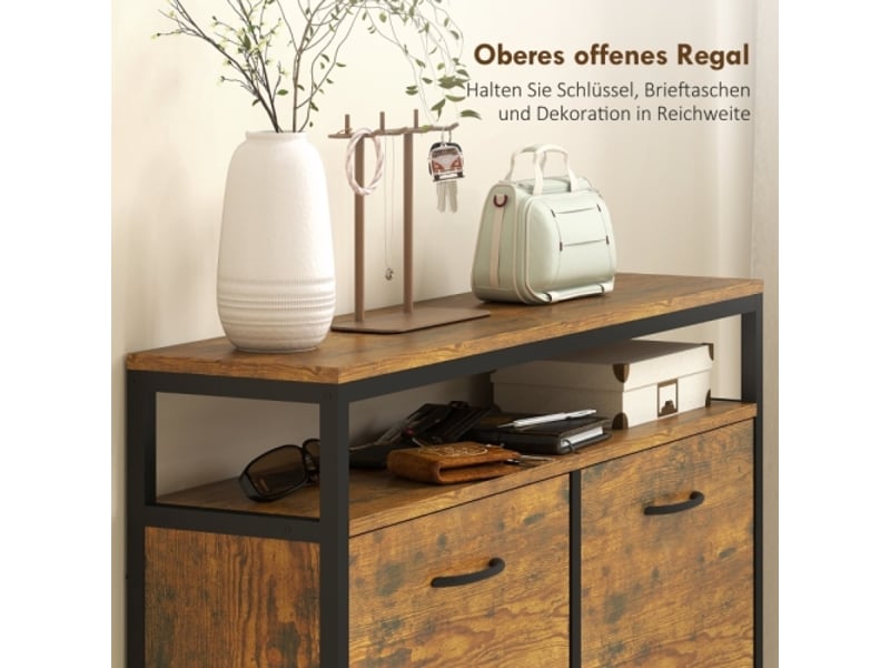  Meuble à chaussures étroit marron en acier 4 tiroirs rabattables avec étagère ouverte pour 12-20 paires  - Conforama D