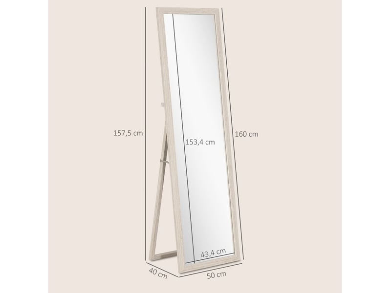  160 x 50 cm miroir de pleine longueur, design rectangulaire avec cadre, blanc  - Conforama E