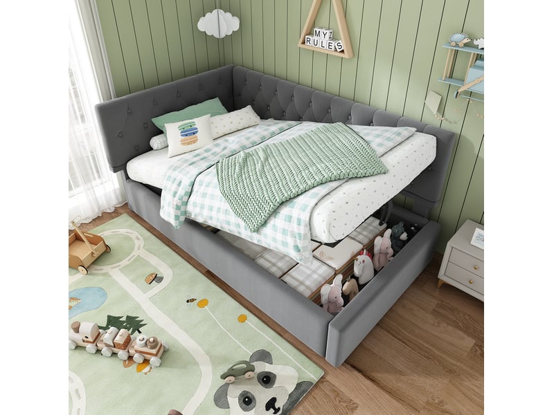  Modenvie lit banquette 90x200 cm - rangement hydraulique, sommier à lattes inclus, sans matelas - gris  - Conforama B